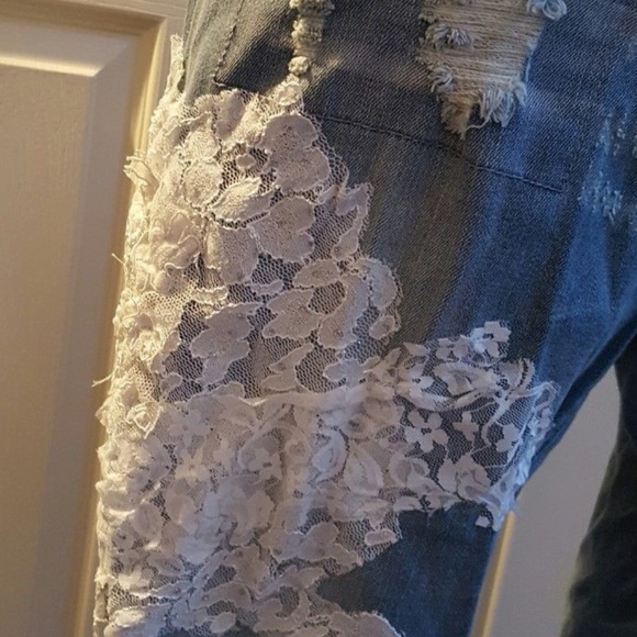 CUSTOM Boho Festival Beaded Lace Destroyed Jeans - Picture 7 of 9